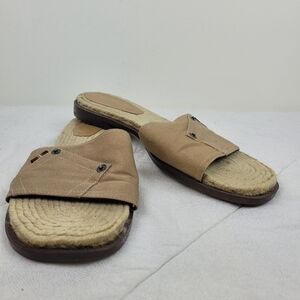 Liz Flex Espadrille Slide Sandals tan canvas uppers pocket detail boho funky 9.5